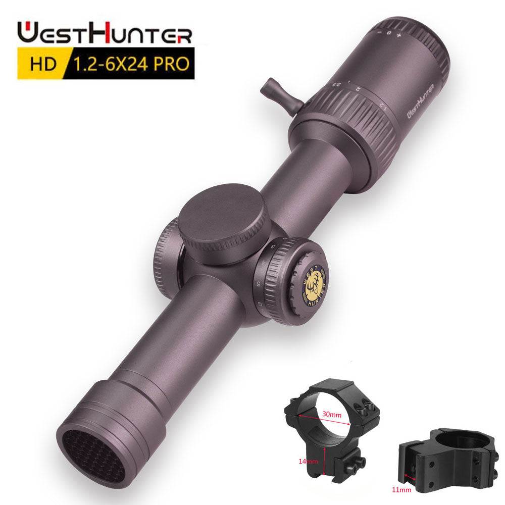 Mira compacta WestHunter HD 1.2-6X24 IR Pro con retícula grabada en vidrio e iluminación roja y verde