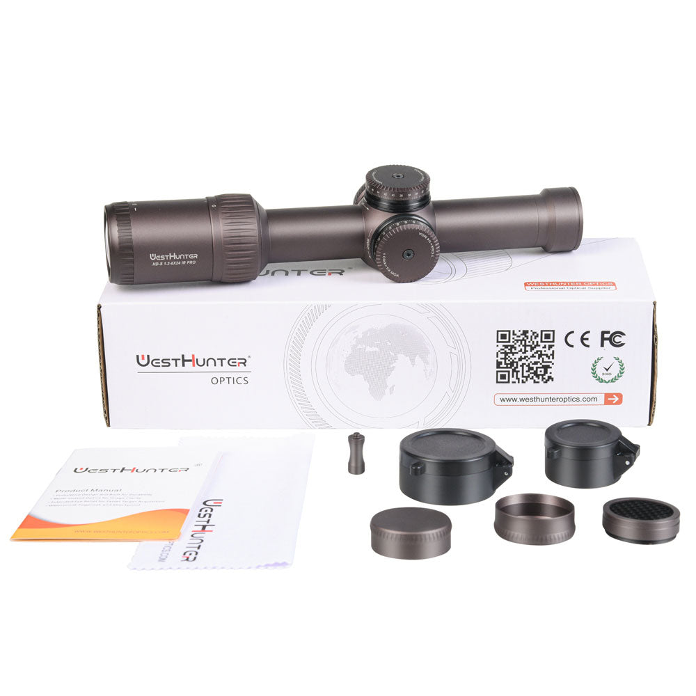 Mira compacta WestHunter HD 1.2-6X24 IR Pro con retícula grabada en vidrio e iluminación roja y verde