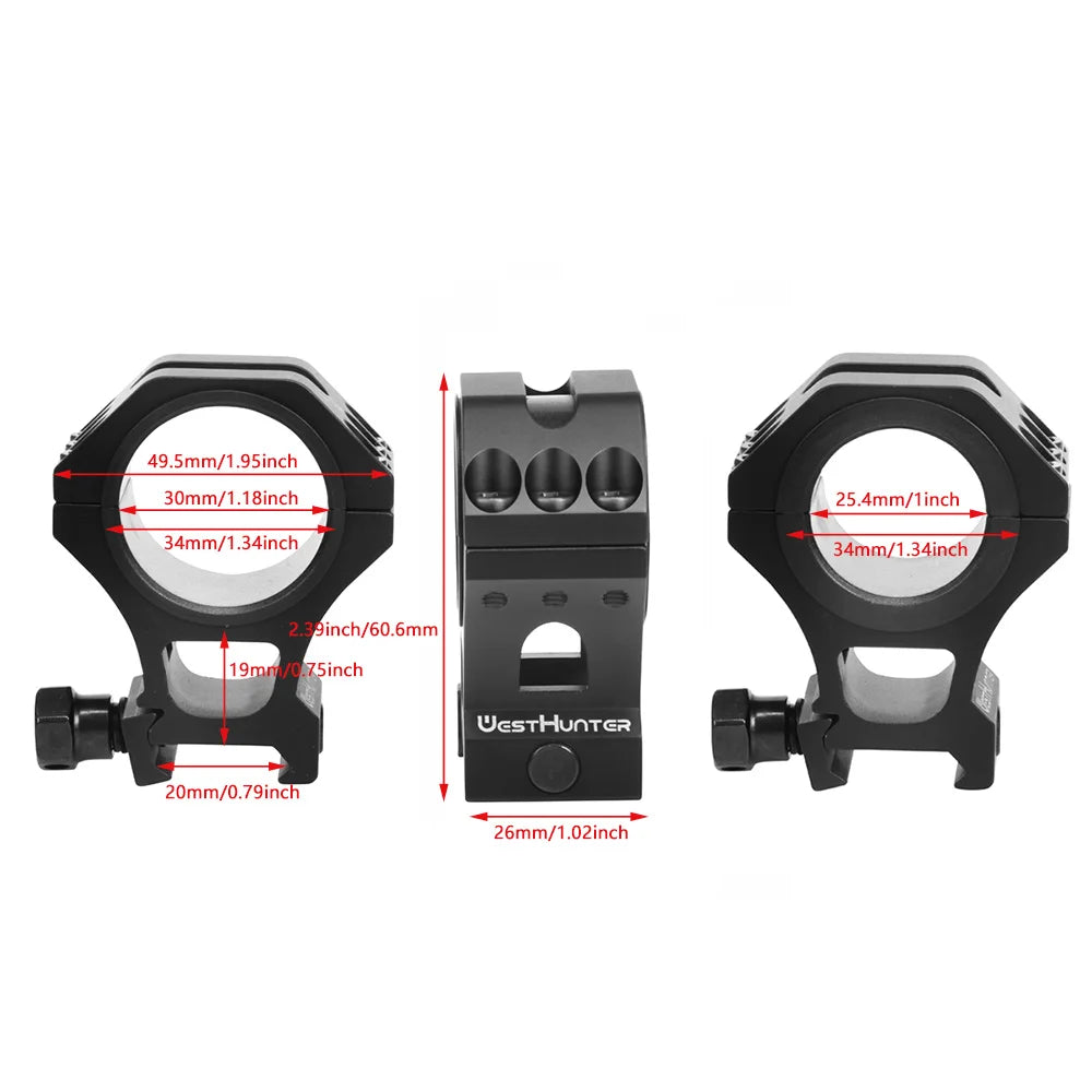 34MM/30MM/25.4MM HIGH PROFILE Picatinny SCOPE RINGS